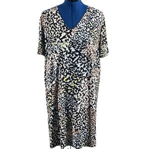 Christian Siriano Animal Printed Mini Shift Dress Size XXL V Neck Comfort Lounge